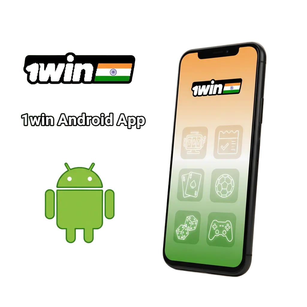 1win Android app displaying betting options, live odds, and slots on a smartphone; includes quick install steps.