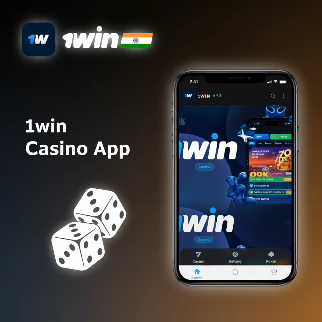 1win Casino app shows casino tab with slots, tables, live roulette, blackjack, baccarat, and switch from sports to casino