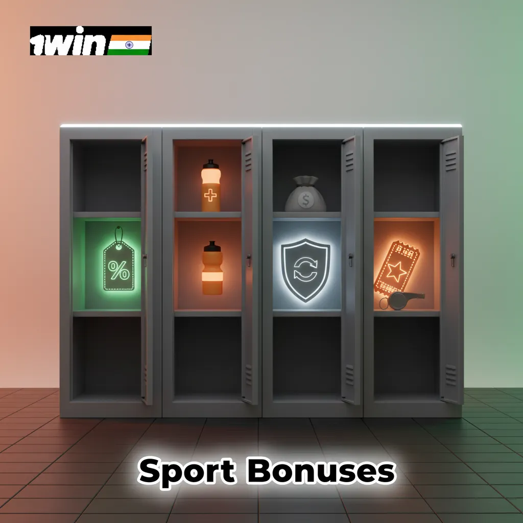 Sport Bonuses banner: 50% reload up to ₹10k, ₹500 acca free bet, acca insurance, cricket odds boosts, esports combo boost.