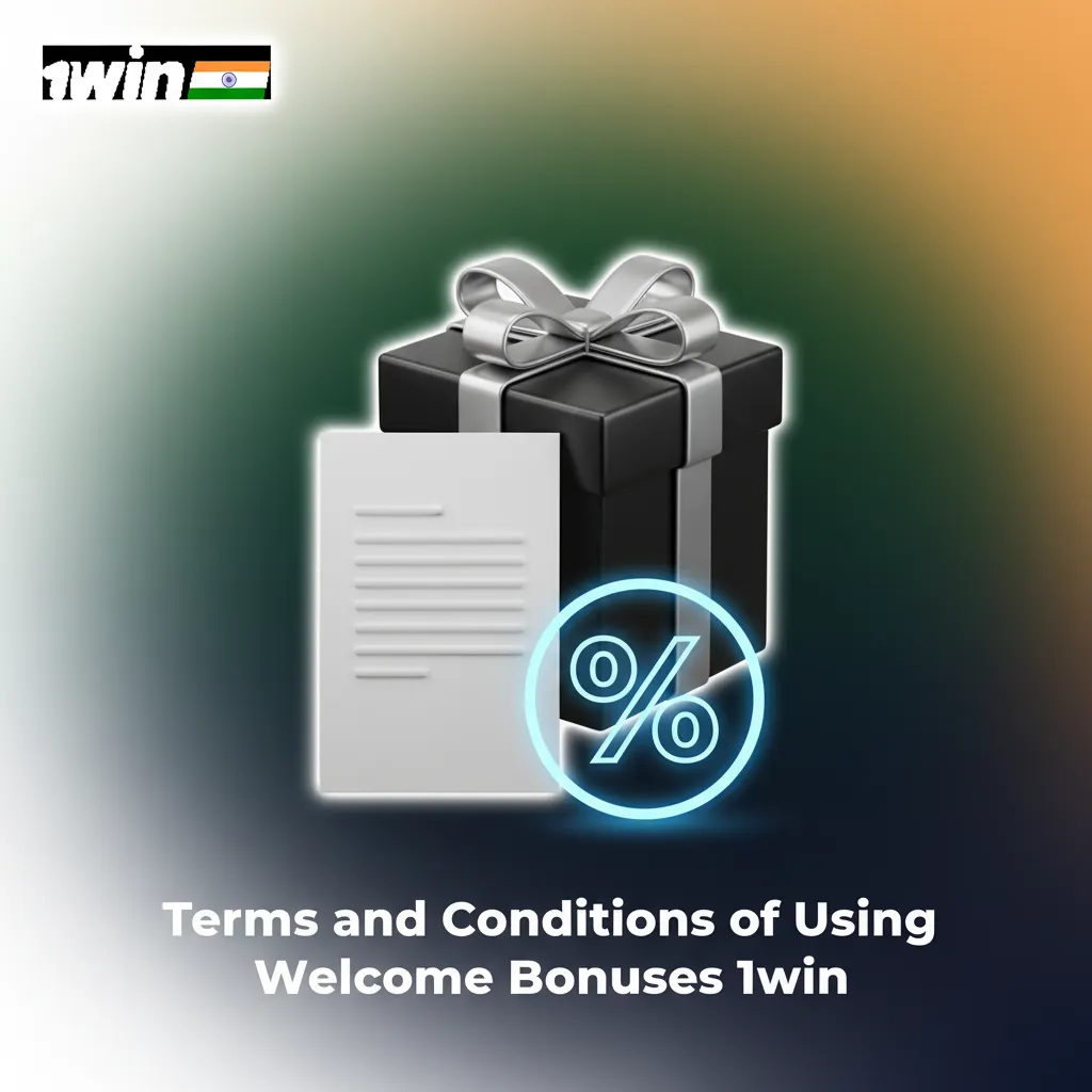Poster listing 1win welcome bonus rules: 18+, India only, one account, ₹300 min deposit, 30x casino, 5x sports, time limit.