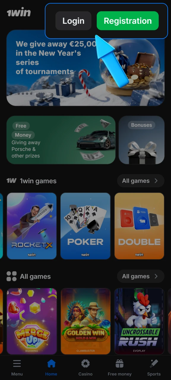 Sign in to 1win account on website or mobile app.