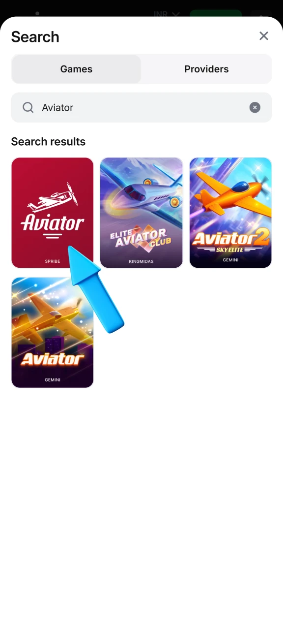 Navigate to the aviator game from the casino lobby.