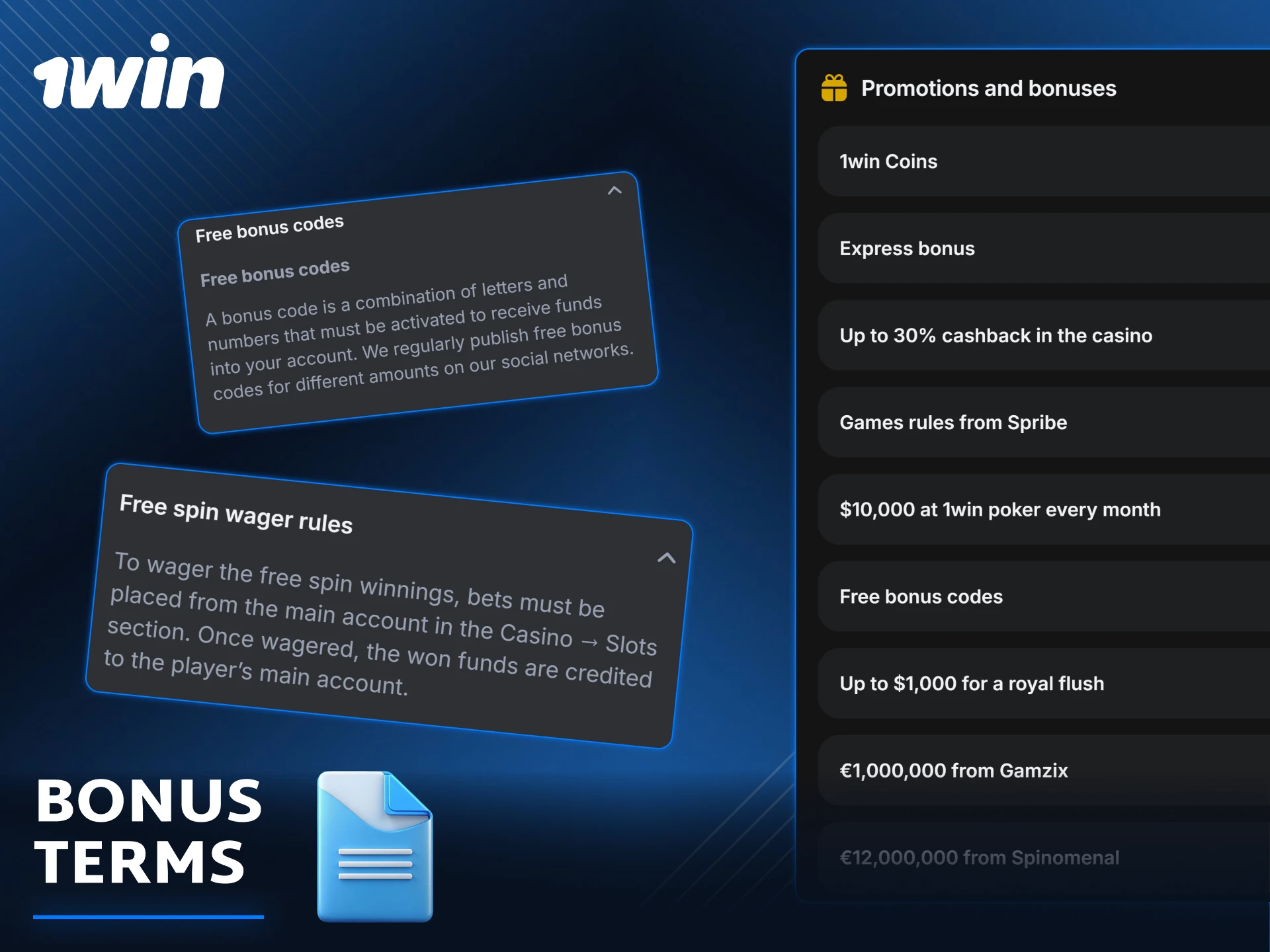 Complete bonus terms and conditions on 1win.