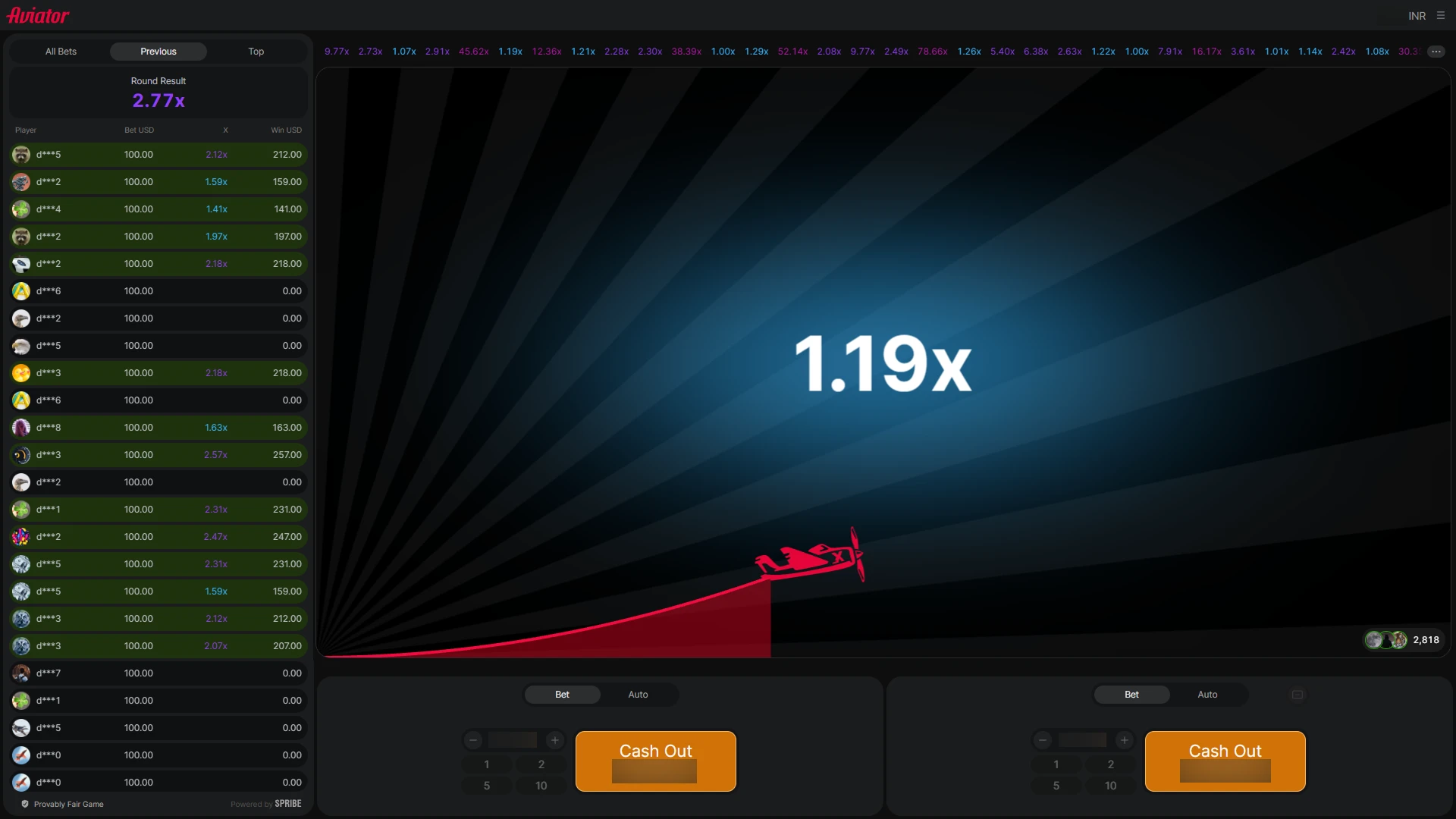 Cash out options in 1win Aviator game in India.