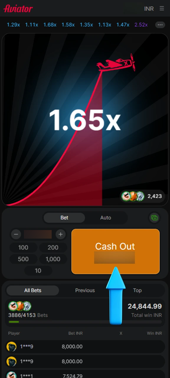 Cash out and withdraw winnings from 1win Aviator game.