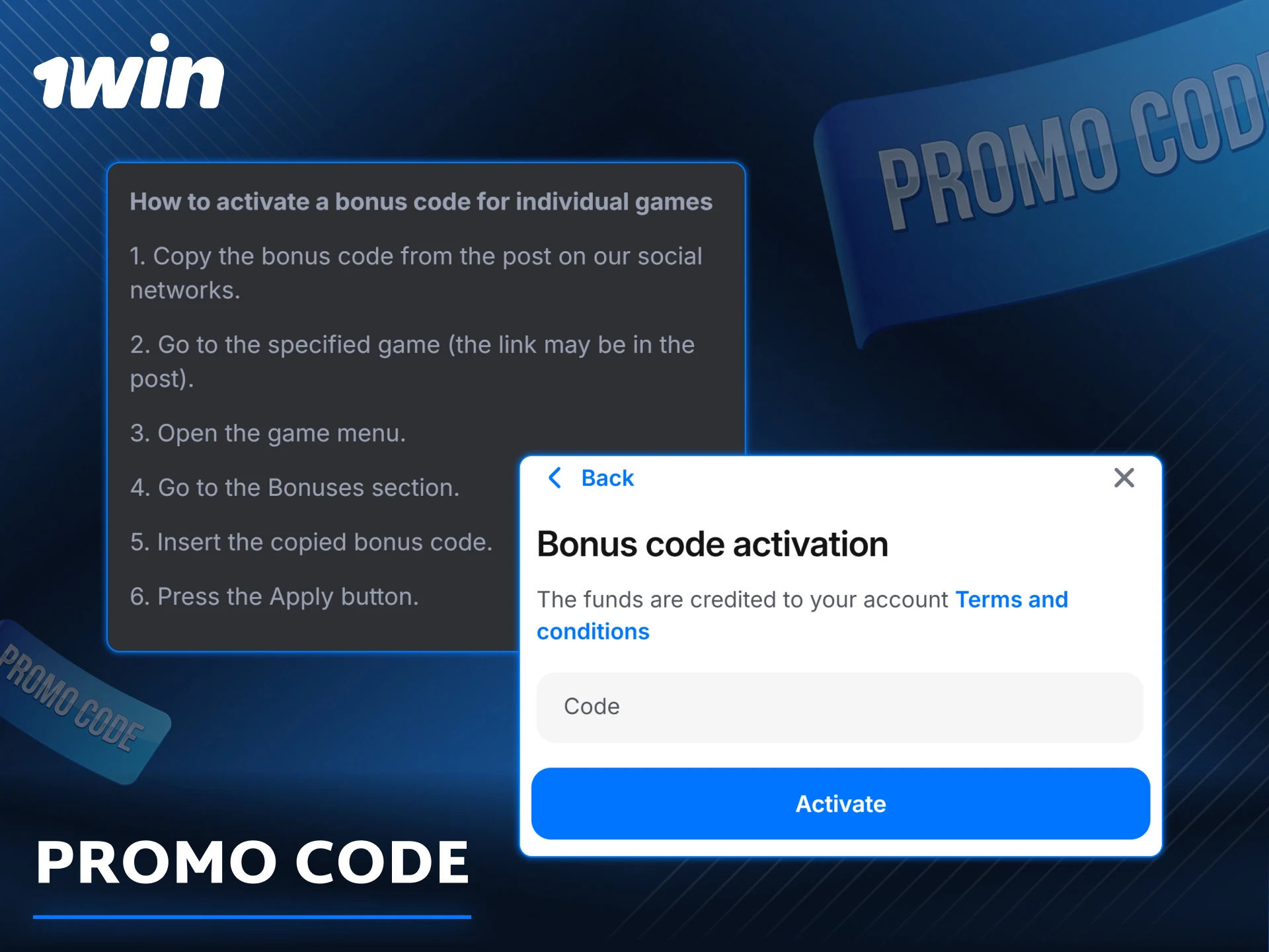 How to use a promo code on 1win for rewards.